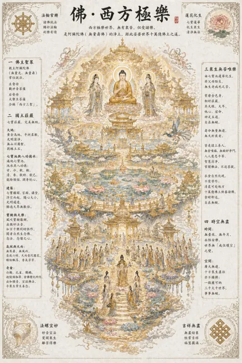 Pure Land of Bliss Born from Lotus in the Seven Treasure Pond