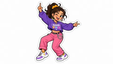 Hand Drawn Sticker Style Cute Illustration