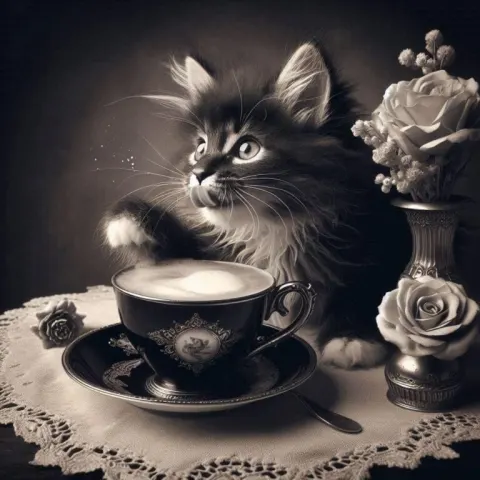 Victorian Noir Kitten with Latte