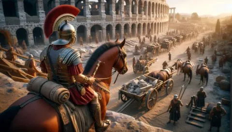 Roman Soldier Watching Colosseum Construction