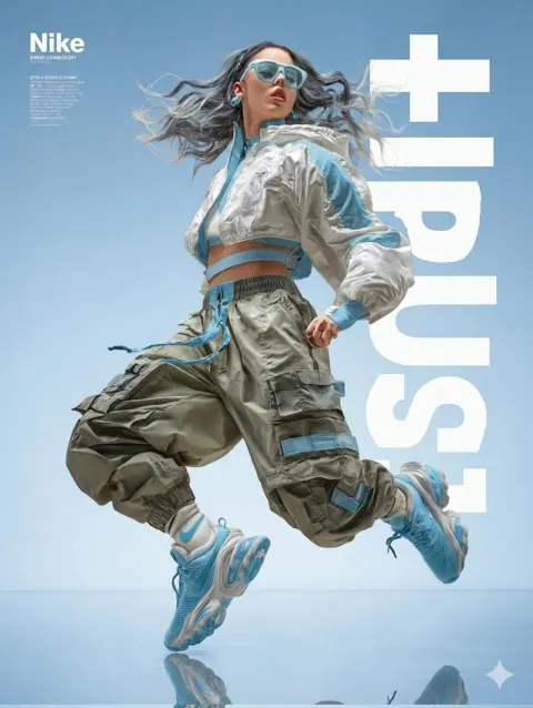 Dynamic Haute Couture Fashion Woman Leaping Midair