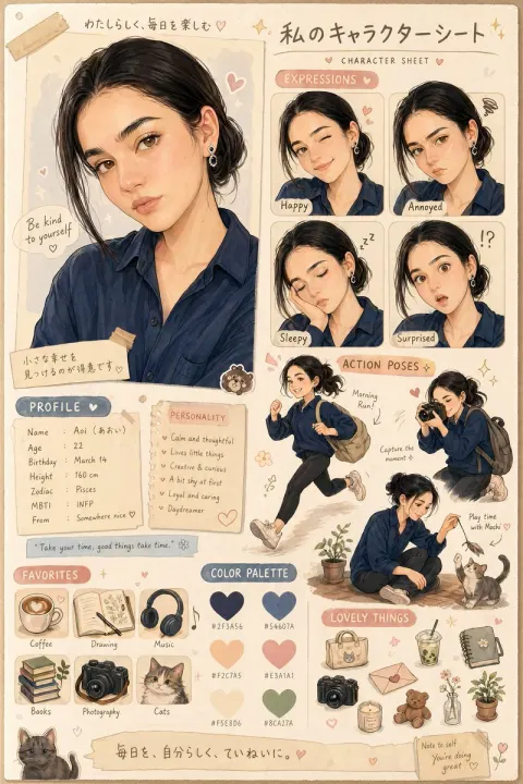 Warm Japanese Style Character Design Sheet