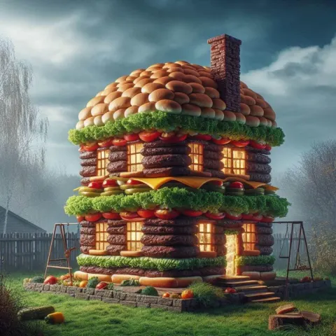 Abandoned Burger House Under Cloudy Sky