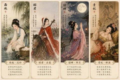 Four Great Beauties Classical Postcards