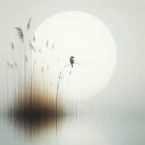 Bird on Branch in Minimalist Water