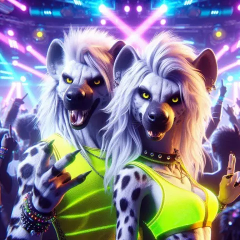 Hyenas in Neon Rave Dance Party