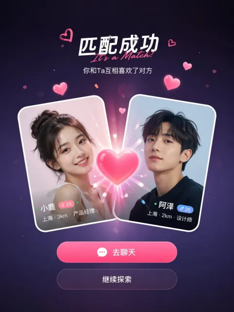 Dating App Match Success Heart Effect UI Screen