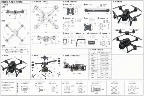 Quadcopter Drone Full Size Engineering Drawing