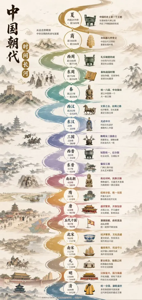 Chinese Dynasties River of Time Infographic Design