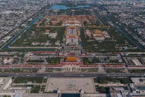 Tiananmen and Forbidden City Central Axis Aerial Shot