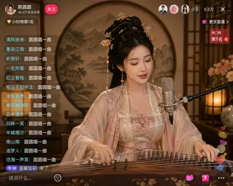 Classical Beauty Playing and Singing With a Guzheng