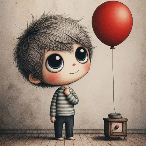 Boy with Big Eyes and Red Balloon