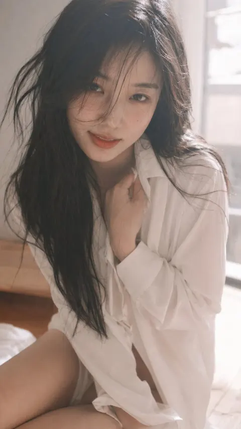 Korean Style Girlfriend Intimate White Shirt Close Up