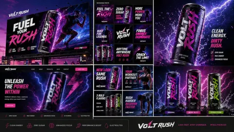 VoltRush Energy Drink Full Marketing Visual Set