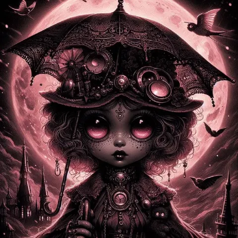 Steampunk Child in Pink Moonlight