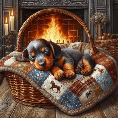 Puppy Sleeping by Open Fire