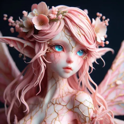 Fantasy Elf Character with Pink Marble Skin