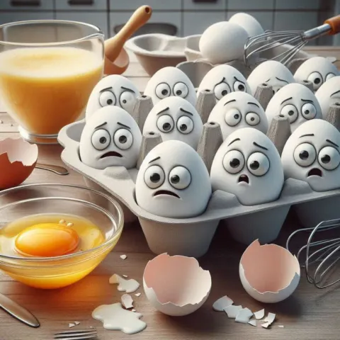Caricature of Eggs in Kitchen