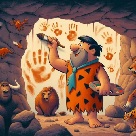 Fred Flintstone Painting Cave Wall