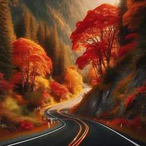 Mountain Road with Fall Maple Trees