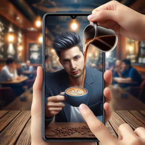 Cellphone with Coffee Pouring