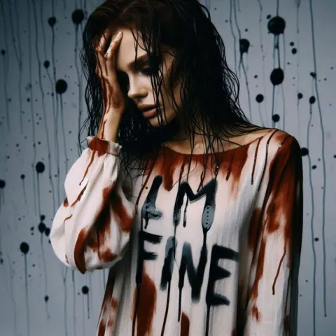 Sad Woman in Stained Dress