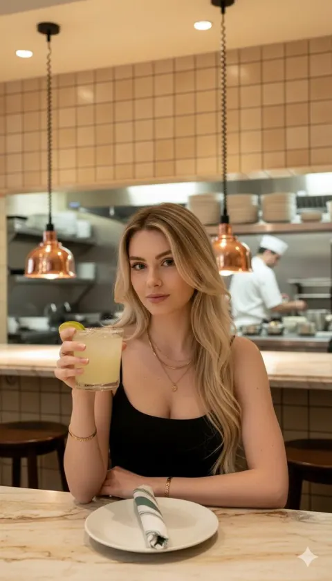 Blonde Woman Sipping Cocktail