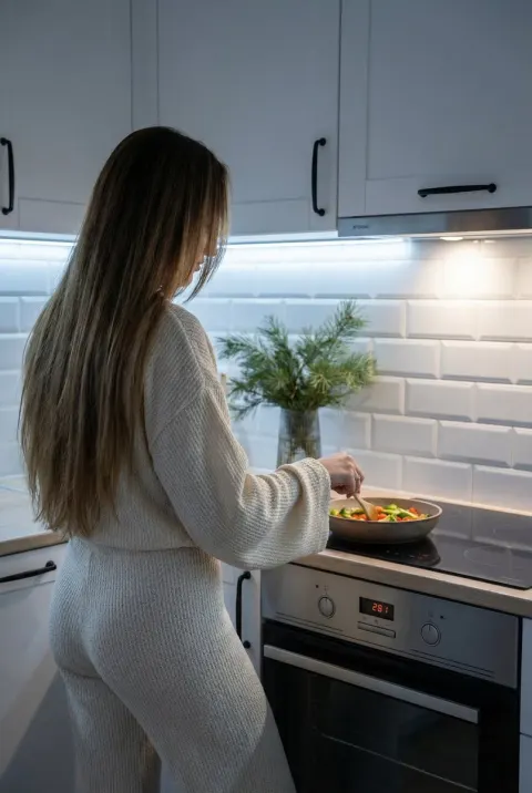 Cozy Home Kitchen Cooking Moment
