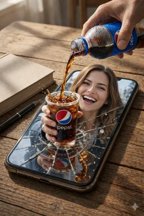Surreal Pepsi Splash From Cracked Phone
