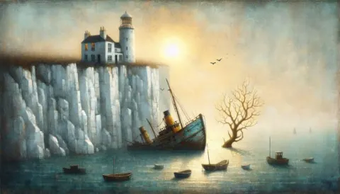 Whimsical Fishing Wreck Scene