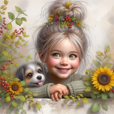 Girl and Dog Peeking Out