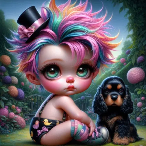 Whimsical Baby with Cocker Spaniel