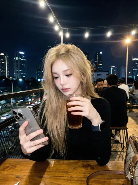 Candid Night Cafe Girl