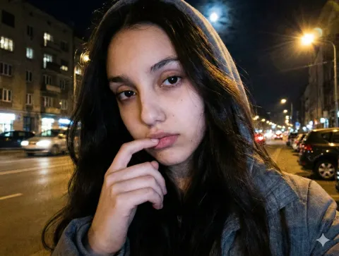 Melancholic Night Street Selfie Portrait
