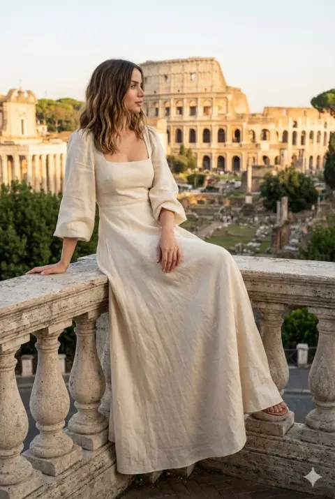 Roman Balcony Fashion Portrait
