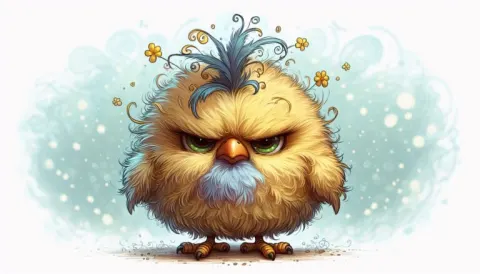 Disgruntled Fluffy Cartoon Bird