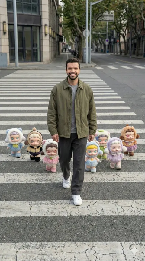 Stylish Man Walking with Art Toys