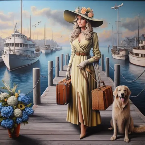 Steampunk Woman with Suitcases