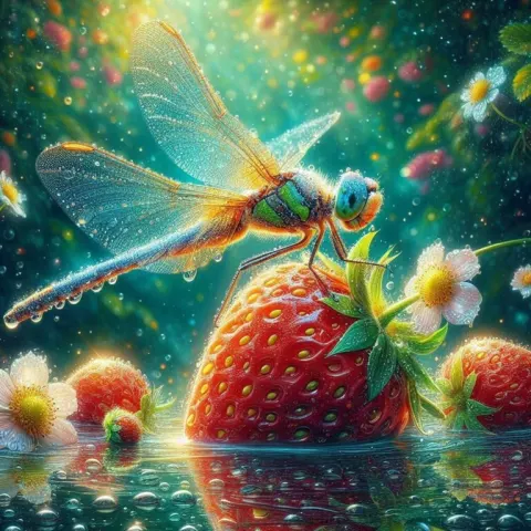 Dragonfly on Strawberry Painting