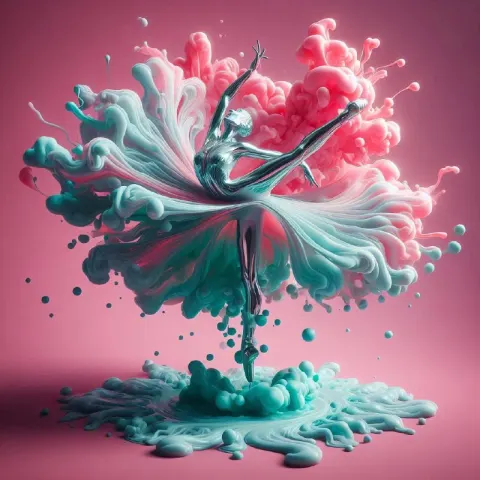 Liquid Metal Ballerina with Ethereal Smoke