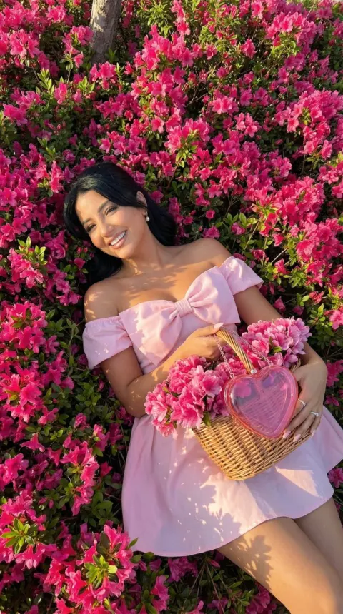 Pink Dress Flower Field Editorial