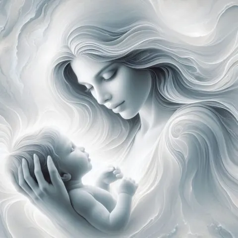 Ethereal Mother and Newborn Embrace