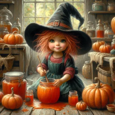 Cheeky Witch Making Pumpkin Jam
