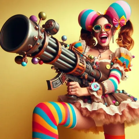 Playful Woman with Cartoonish Bazooka