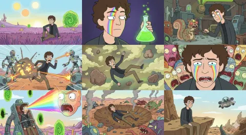 Rick Morty Style MV Storyboard AI
