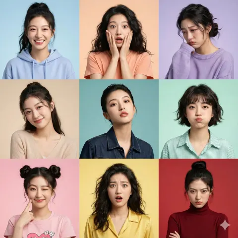 9-Panel Emotion Portrait Grid