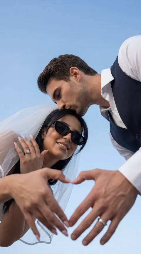 Low-Angle Romantic Wedding Portrait