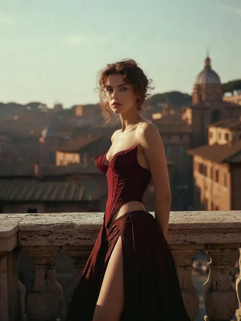 Burgundy Elegance at Roman Dusk