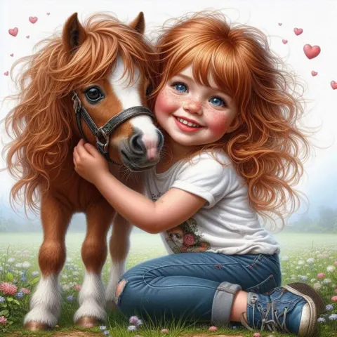 Heartwarming Girl Hugging Pony in Meadow