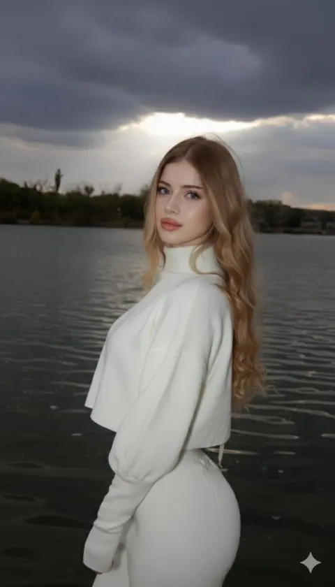 Blonde Beauty at Lakeside Sunset